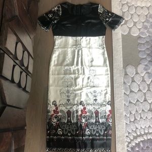 NEW 100% silk short sleeve floral mini dress size medium black white